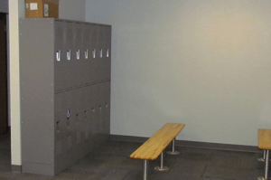 Empty bench in the Messiah gym locker room