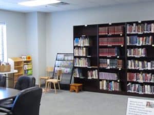 Messiah's library - view of bookshelves and a children's corner